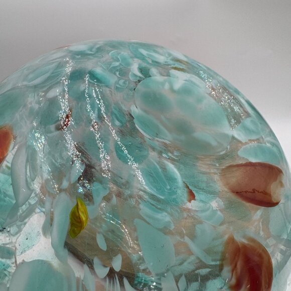 Hand Blown Glass Turquoise Aqua Blue Speckled Mixed Round home design decor Vase - Picture 7 of 10